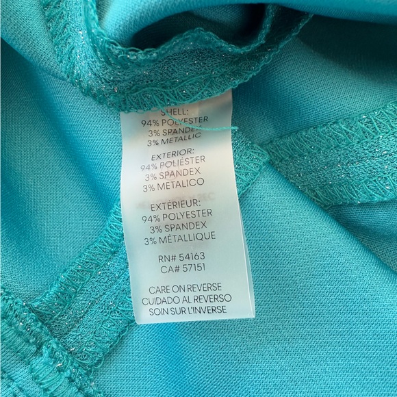 NWT CALVIN KLEIN Metallic Teal Short Sleeve Ruffle Hem Belted Short Dress 4 - Picture 9 of 12